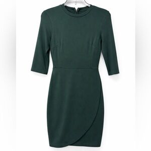 Topshop Forest Green Midi Sheath Dress with Three-Quarter Sleeves